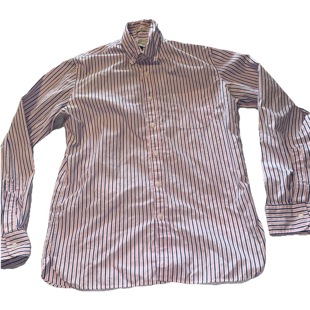 J Crew Mens 100% Cotton Shirt Medium Pink/Blue stripes Slim Fit Button Down